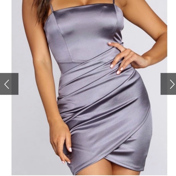WINDSOR Wrapped In Stylish Satin Light Purple Mini Dress | Size Medium (6-8) - Picture 5 of 7